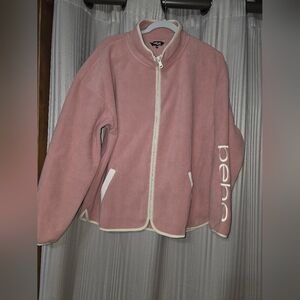 Bebe Blush Pink Teddy Jacket with White Accents